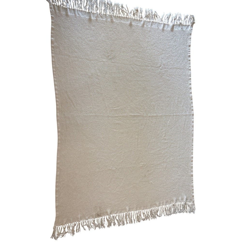 Vintage Ralph Lauren Cream Waffle Weave Cotton Throw Blanket Fringe 54x72 USA - Picture 5 of 5